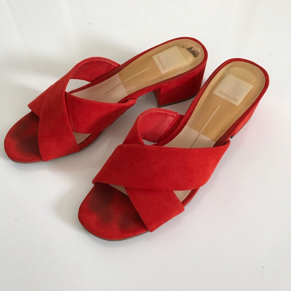 Red heeled sandals
